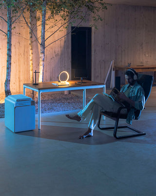 minimal desk setup with hidden cable management