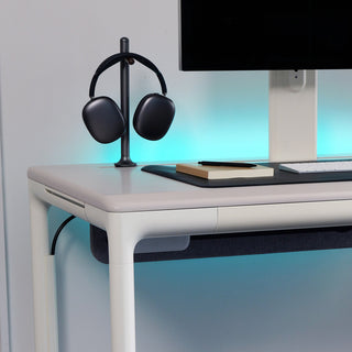 minimal standing desk setup clean workspace