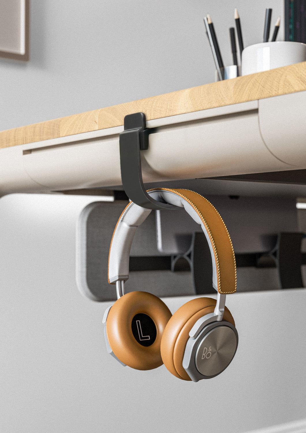 Desk Hook with Headphones Hanging