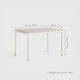 White tenon mini table with dimensions labeled on a light gray background